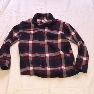 Red blue and white long sleeve flannel with pocket